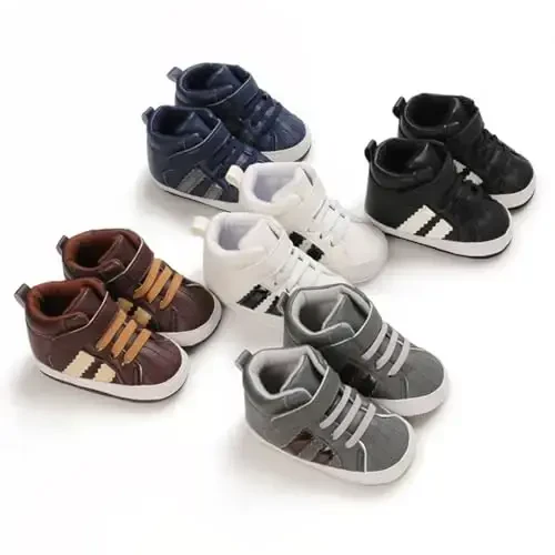 GAISUMMI Baby Boys Girls Shoes Infant High-Top PU Leather Sneakers Newborn Crib Flats Non-Slip Rubber Sole Unisex Toddler Prewalkers - 2