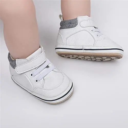 GAISUMMI Baby Boys Girls Shoes Infant High-Top PU Leather Sneakers Newborn Crib Flats Non-Slip Rubber Sole Unisex Toddler Prewalkers - 3