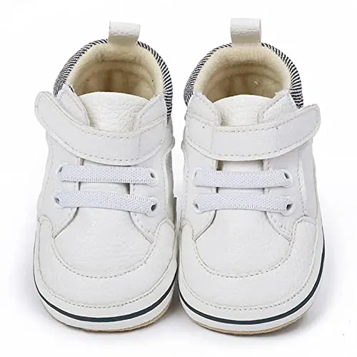GAISUMMI Baby Boys Girls Shoes Infant High-Top PU Leather Sneakers Newborn Crib Flats Non-Slip Rubber Sole Unisex Toddler Prewalkers - 6