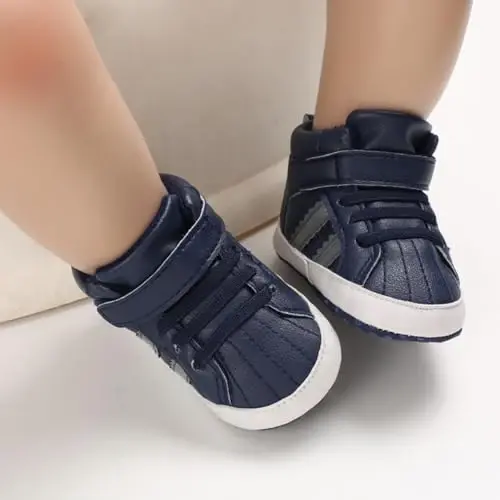 GAISUMMI Baby Boys Girls Shoes Infant High-Top PU Leather Sneakers Newborn Crib Flats Non-Slip Rubber Sole Unisex Toddler Prewalkers - 6