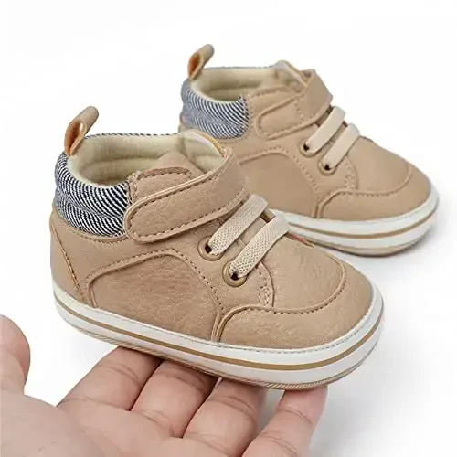 GAISUMMI Baby Boys Girls Shoes Infant High-Top PU Leather Sneakers Newborn Crib Flats Non-Slip Rubber Sole Unisex Toddler Prewalkers - 3