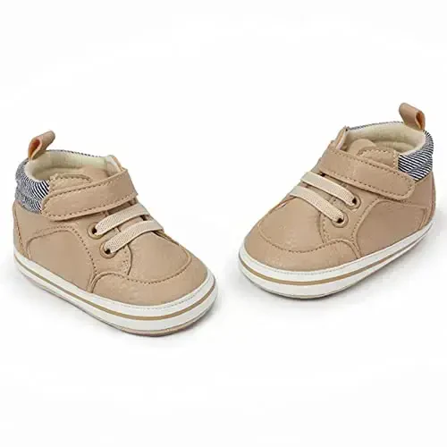 GAISUMMI Baby Boys Girls Shoes Infant High-Top PU Leather Sneakers Newborn Crib Flats Non-Slip Rubber Sole Unisex Toddler Prewalkers - 7