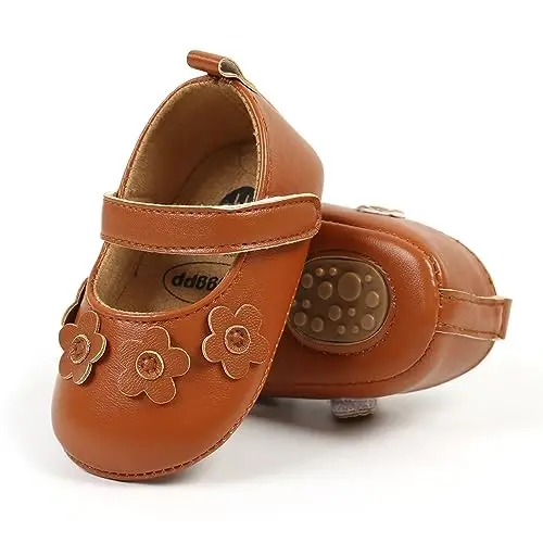 GAISUMMI Baby Girls Mary Jane Flats Sirpanmaydigan yumshoq kauchuk taglikli poyabzal Chaqaloq birinchi yuradigan malika ko'ylak poyabzallari - 5