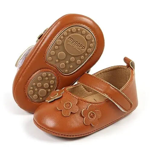 GAISUMMI Baby Girls Mary Jane Flats Sirpanmaydigan yumshoq kauchuk taglikli poyabzal Chaqaloq birinchi yuradigan malika ko'ylak poyabzallari - GAISUMMI