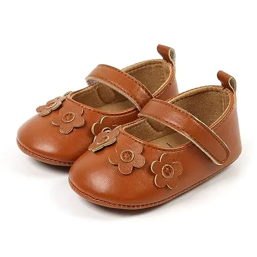 GAISUMMI Baby Girls Mary Jane Flats Sirpanmaydigan yumshoq kauchuk taglikli poyabzal Chaqaloq birinchi yuradigan malika ko'ylak poyabzallari - 3