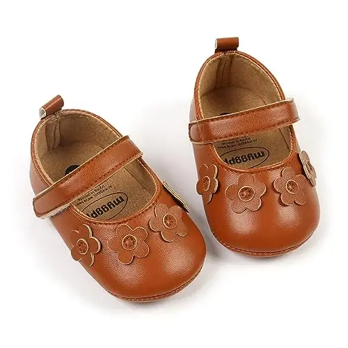 GAISUMMI Baby Girls Mary Jane Flats Sirpanmaydigan yumshoq kauchuk taglikli poyabzal Chaqaloq birinchi yuradigan malika ko'ylak poyabzallari - 4