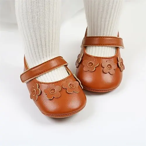 GAISUMMI Baby Girls Mary Jane Flats Sirpanmaydigan yumshoq kauchuk taglikli poyabzal Chaqaloq birinchi yuradigan malika ko'ylak poyabzallari - 6