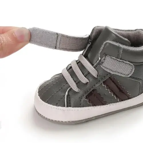 GAISUMMI Baby Boys Girls Shoes Infant High-Top PU Leather Sneakers Newborn Crib Flats Non-Slip Rubber Sole Unisex Toddler Prewalkers - 7