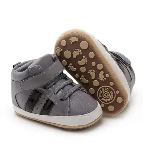 GAISUMMI Baby Boys Girls Shoes Infant High-Top PU Leather Sneakers Newborn Crib Flats Non-Slip Rubber Sole Unisex Toddler Prewalkers 