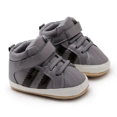 GAISUMMI Baby Boys Girls Shoes Infant High-Top PU Leather Sneakers Newborn Crib Flats Non-Slip Rubber Sole Unisex Toddler Prewalkers - 5