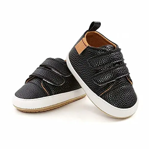 GAISUMMI Baby Boys Girls Shoes Infant High-Top PU Leather Sneakers Newborn Crib Flats Non-Slip Rubber Sole Unisex Toddler Prewalkers - 6