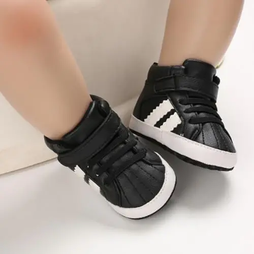 GAISUMMI Baby Boys Girls Shoes Infant High-Top PU Leather Sneakers Newborn Crib Flats Non-Slip Rubber Sole Unisex Toddler Prewalkers - 6