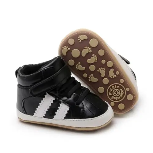 GAISUMMI Baby Boys Girls Shoes Infant High-Top PU Leather Sneakers Newborn Crib Flats Non-Slip Rubber Sole Unisex Toddler Prewalkers - GAISUMMI
