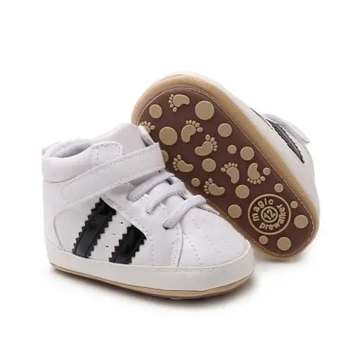 GAISUMMI Baby Boys Girls Shoes Infant High-Top PU Leather Sneakers Newborn Crib Flats Non-Slip Rubber Sole Unisex Toddler Prewalkers - 1