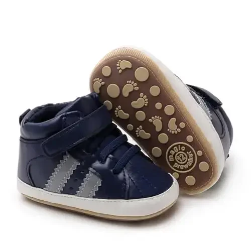 GAISUMMI Baby Boys Girls Shoes Infant High-Top PU Leather Sneakers Newborn Crib Flats Non-Slip Rubber Sole Unisex Toddler Prewalkers 