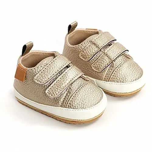GAISUMMI Baby Boys Girls Shoes Infant High-Top PU Leather Sneakers Newborn Crib Flats Non-Slip Rubber Sole Unisex Toddler Prewalkers - 6
