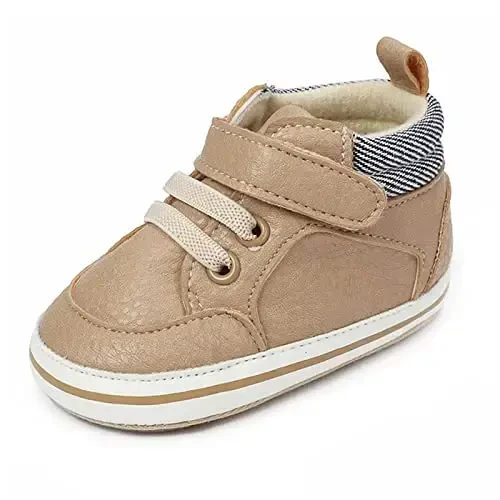GAISUMMI Baby Boys Girls Shoes Infant High-Top PU Leather Sneakers Newborn Crib Flats Non-Slip Rubber Sole Unisex Toddler Prewalkers - MODAZONE