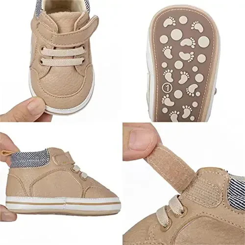 GAISUMMI Baby Boys Girls Shoes Infant High-Top PU Leather Sneakers Newborn Crib Flats Non-Slip Rubber Sole Unisex Toddler Prewalkers - 4