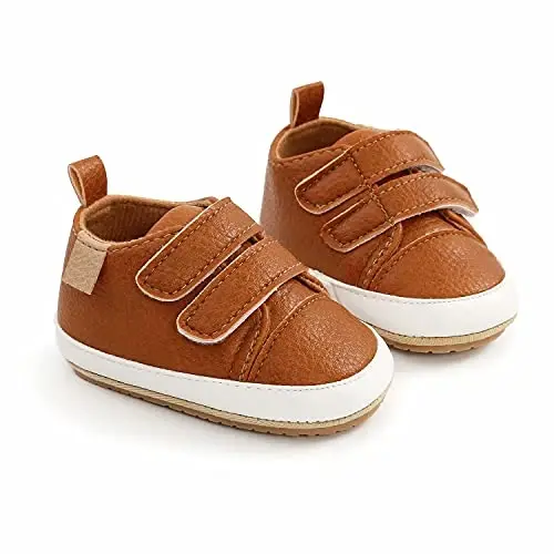 GAISUMMI Baby Boys Girls Shoes Infant High-Top PU Leather Sneakers Newborn Crib Flats Non-Slip Rubber Sole Unisex Toddler Prewalkers - 6