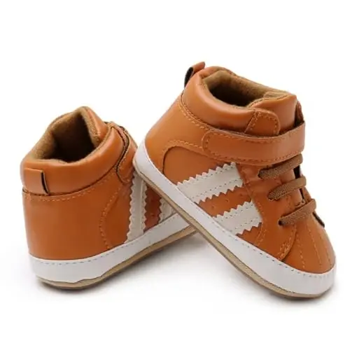 GAISUMMI Baby Boys Girls Shoes Infant High-Top PU Leather Sneakers Newborn Crib Flats Non-Slip Rubber Sole Unisex Toddler Prewalkers - 3