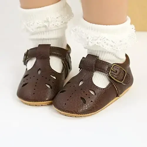 GAISUMMI Baby Girls Shoes Infant Hollowed Style Mary Jane Flats Non-Slip Soft Sole Sandals Toddler First Walkers - 3