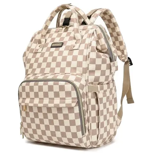 GAIVP Baby Diaper Bag Backpack for Mom, Large Capacity Travel Nappy Bag for Boys & Girls with Stroller Straps,Insulated Pockets (Corduroy Checkered Brown) 