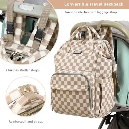 GAIVP Baby Diaper Bag Backpack for Mom, Large Capacity Travel Nappy Bag for Boys & Girls with Stroller Straps,Insulated Pockets (Corduroy Checkered Brown) - 3