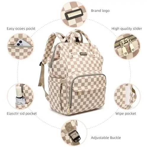 GAIVP Baby Diaper Bag Backpack for Mom, Large Capacity Travel Nappy Bag for Boys & Girls with Stroller Straps,Insulated Pockets (Corduroy Checkered Brown) - 4