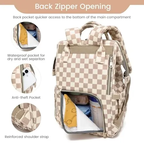 GAIVP Baby Diaper Bag Backpack for Mom, Large Capacity Travel Nappy Bag for Boys & Girls with Stroller Straps,Insulated Pockets (Corduroy Checkered Brown) - 5