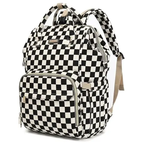 GAIVP Baby Diaper Bag Backpack for Mom, Large Capacity Travel Nappy Bag for Boys & Girls with Stroller Straps,Insulated Pockets (Corduroy Checkered Black) - 1