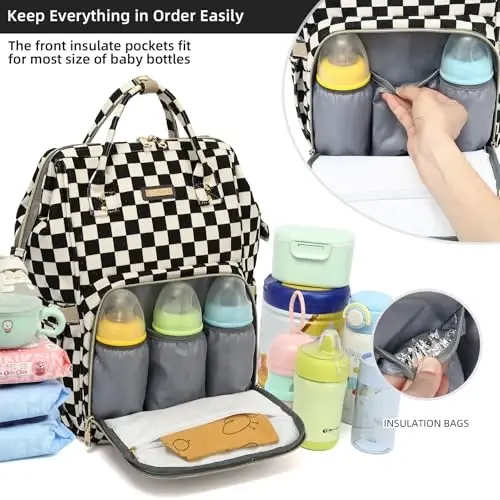 GAIVP Baby Diaper Bag Backpack for Mom, Large Capacity Travel Nappy Bag for Boys & Girls with Stroller Straps,Insulated Pockets (Corduroy Checkered Black) - 2