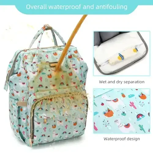 GAIVP Diaper Bag Backpack, Diaper Bags for Baby Girls Boys, Baby Bags for Moms Dads, Nappy Changing Bag with Insulated Pockets,Multi-functional Waterproof Backpack with Stroller straps-Green - 5