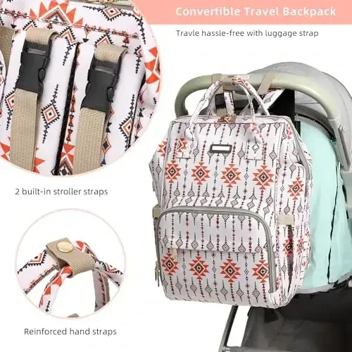 GAIVP Diaper Bag Backpack, Diaper Bags for Baby Girls Boys, Baby Bags for Moms Dads, Nappy Changing Bag with Insulated Pockets,Multi-functional Waterproof Backpack with Stroller straps-Tribal Orange - 3
