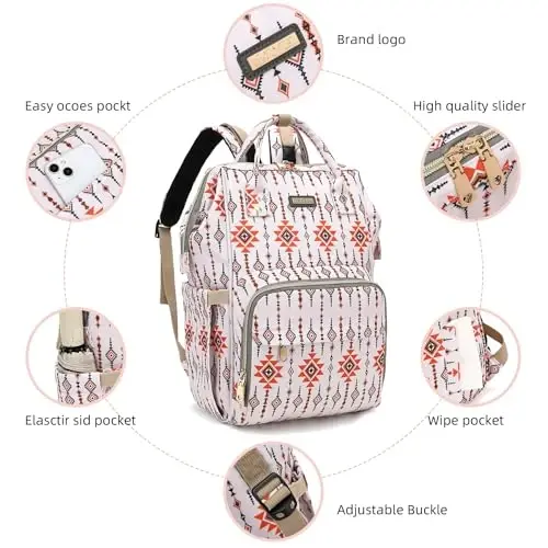 GAIVP Diaper Bag Backpack, Diaper Bags for Baby Girls Boys, Baby Bags for Moms Dads, Nappy Changing Bag with Insulated Pockets,Multi-functional Waterproof Backpack with Stroller straps-Tribal Orange - 4
