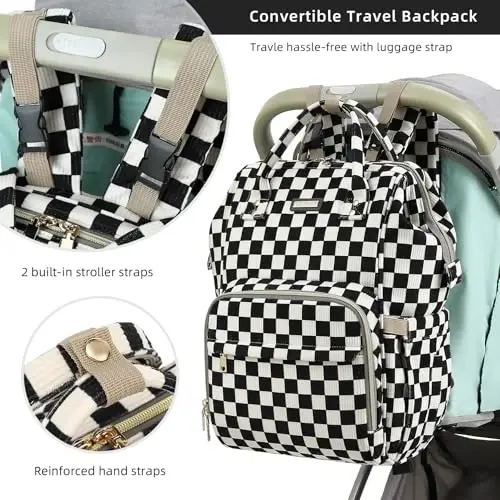 GAIVP Baby Diaper Bag Backpack for Mom, Large Capacity Travel Nappy Bag for Boys & Girls with Stroller Straps,Insulated Pockets (Corduroy Checkered Black) - 3