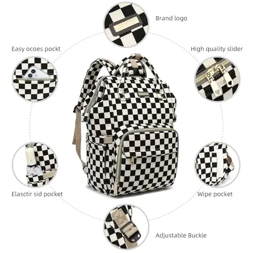 GAIVP Baby Diaper Bag Backpack for Mom, Large Capacity Travel Nappy Bag for Boys & Girls with Stroller Straps,Insulated Pockets (Corduroy Checkered Black) - 4