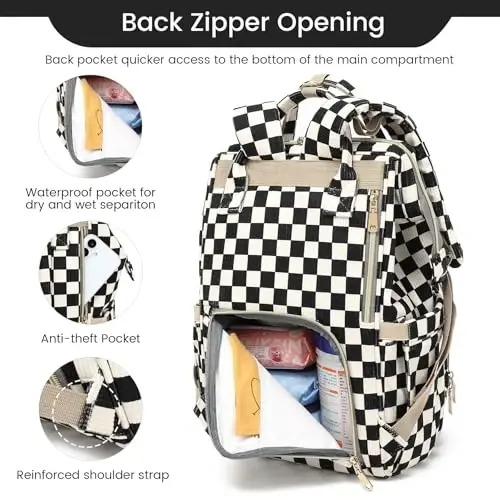 GAIVP Baby Diaper Bag Backpack for Mom, Large Capacity Travel Nappy Bag for Boys & Girls with Stroller Straps,Insulated Pockets (Corduroy Checkered Black) - 5
