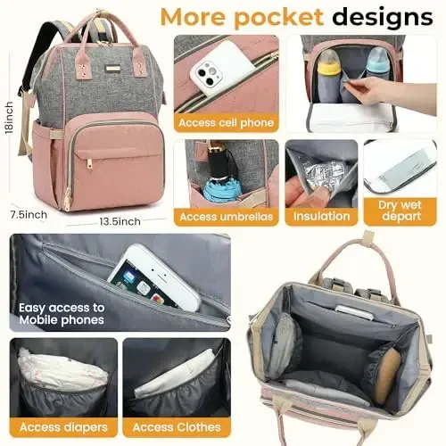 GAIVP Diaper Bag Backpack, Diaper Bags for Baby Girls Boys, Baby Bags for Moms Dads, Nappy Changing Bag with Insulated Pockets,Multi-functional Waterproof Backpack with Stroller straps-Green - 4