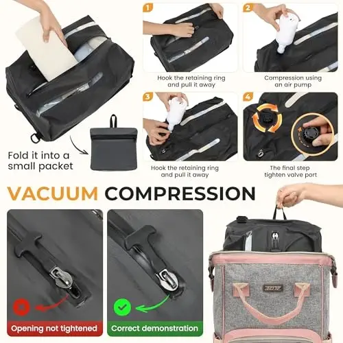 GAIVP Vacuum Compression Diaper Bag, Expandable Waterproof Baby Travel Backpack with Insulated Pockets, Wet-Dry Separation, and Detachable Airtight Bag (Vacuum Pump Included) - 5