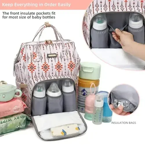 GAIVP Diaper Bag Backpack, Diaper Bags for Baby Girls Boys, Baby Bags for Moms Dads, Nappy Changing Bag with Insulated Pockets,Multi-functional Waterproof Backpack with Stroller straps-Tribal Orange - 2