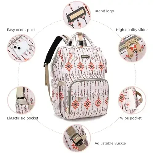GAIVP Diaper Bag Backpack, Diaper Bags for Baby Girls Boys, Baby Bags for Moms Dads, Nappy Changing Bag with Insulated Pockets,Multi-functional Waterproof Backpack with Stroller straps-Tribal Orange - 4