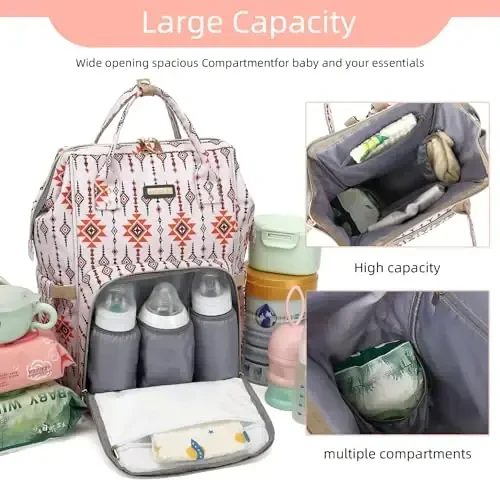 GAIVP Diaper Bag Backpack, Diaper Bags for Baby Girls Boys, Baby Bags for Moms Dads, Nappy Changing Bag with Insulated Pockets,Multi-functional Waterproof Backpack with Stroller straps-Tribal Orange - 6