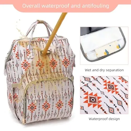 GAIVP Diaper Bag Backpack, Diaper Bags for Baby Girls Boys, Baby Bags for Moms Dads, Nappy Changing Bag with Insulated Pockets,Multi-functional Waterproof Backpack with Stroller straps-Tribal Orange - 5