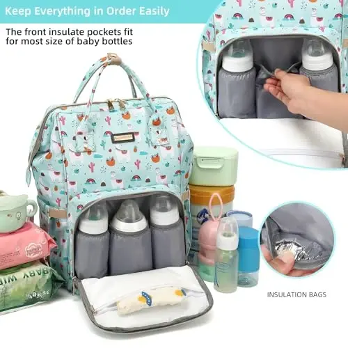 GAIVP Diaper Bag Backpack, Diaper Bags for Baby Girls Boys, Baby Bags for Moms Dads, Nappy Changing Bag with Insulated Pockets,Multi-functional Waterproof Backpack with Stroller straps-Green - 2