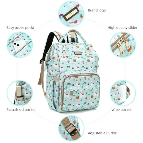 GAIVP Diaper Bag Backpack, Diaper Bags for Baby Girls Boys, Baby Bags for Moms Dads, Nappy Changing Bag with Insulated Pockets,Multi-functional Waterproof Backpack with Stroller straps-Green - 4