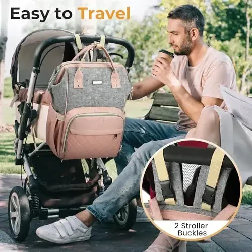 GAIVP Diaper Bag Backpack, Diaper Bags for Baby Girls Boys, Baby Bags for Moms Dads, Nappy Changing Bag with Insulated Pockets,Multi-functional Waterproof Backpack with Stroller straps-Green - 5