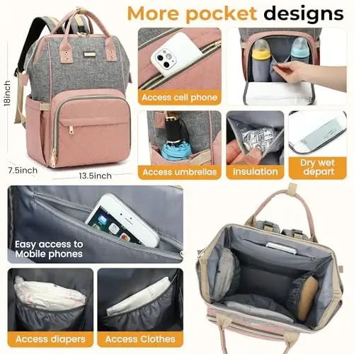 GAIVP Diaper Bag Backpack, Diaper Bags for Baby Girls Boys, Baby Bags for Moms Dads, Nappy Changing Bag with Insulated Pockets,Multi-functional Waterproof Backpack with Stroller straps-Green - 4