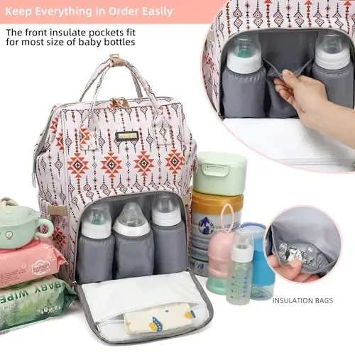 GAIVP Diaper Bag Backpack, Diaper Bags for Baby Girls Boys, Baby Bags for Moms Dads, Nappy Changing Bag with Insulated Pockets,Multi-functional Waterproof Backpack with Stroller straps-Tribal Orange - 2