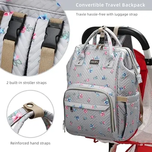 GAIVP Diaper Bag Backpack for Women, Baby Bags for Girls,Diaper Bag with Changing Pad, and Insulated Pockets-Grey Flowers - 3