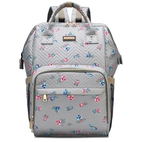 GAIVP Diaper Bag Backpack for Women, Baby Bags for Girls,Diaper Bag with Changing Pad, and Insulated Pockets-Grey Flowers 